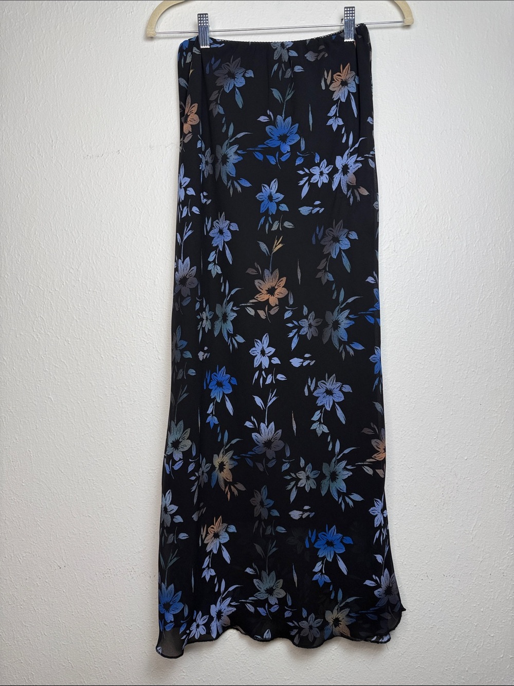 Wild Fable Black Floral Maxi Slip Skirt with Blue & Peach Blooms